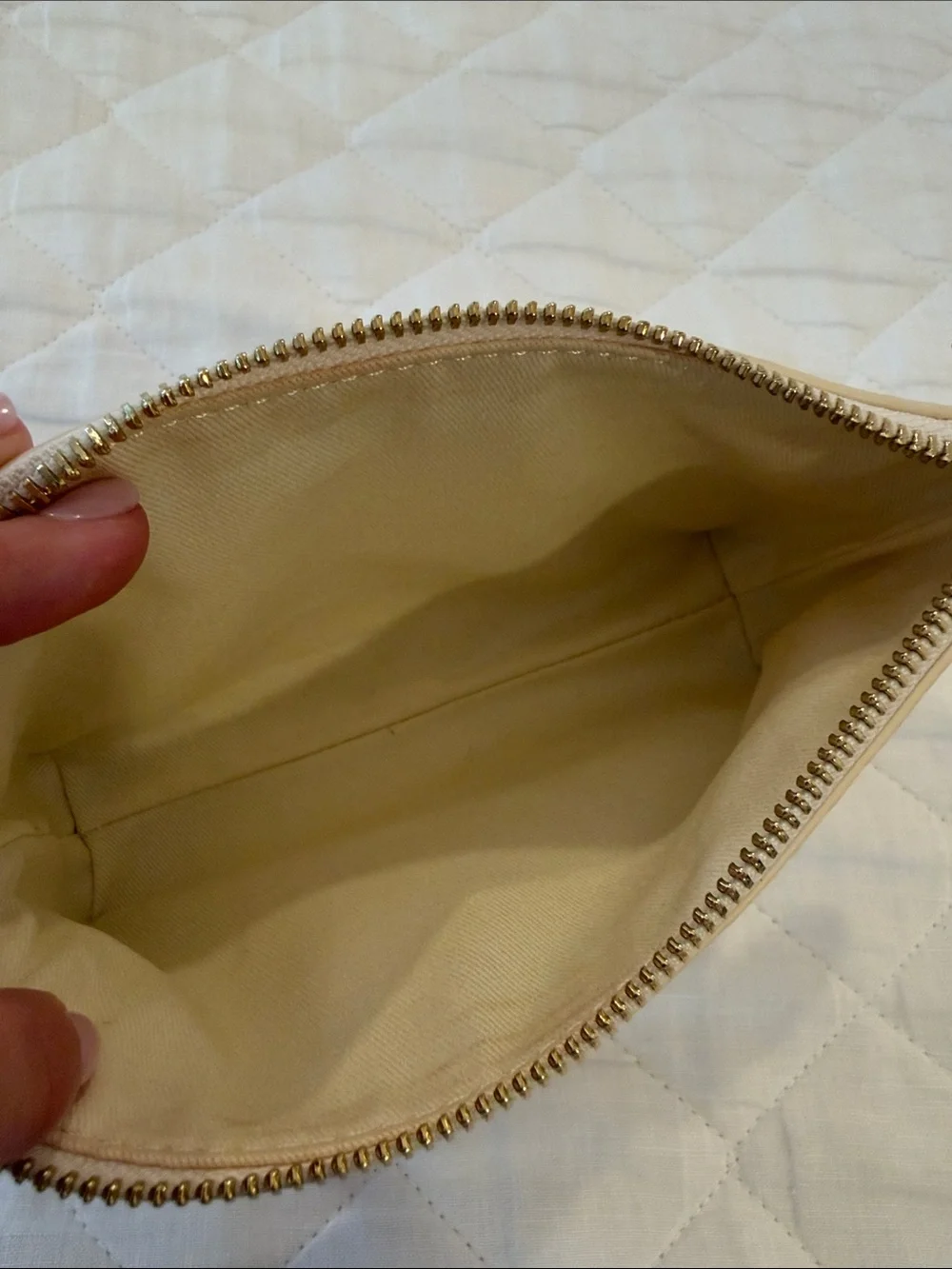 Charles & Keith Cream Quilted Glossy Cosmetic Pouch